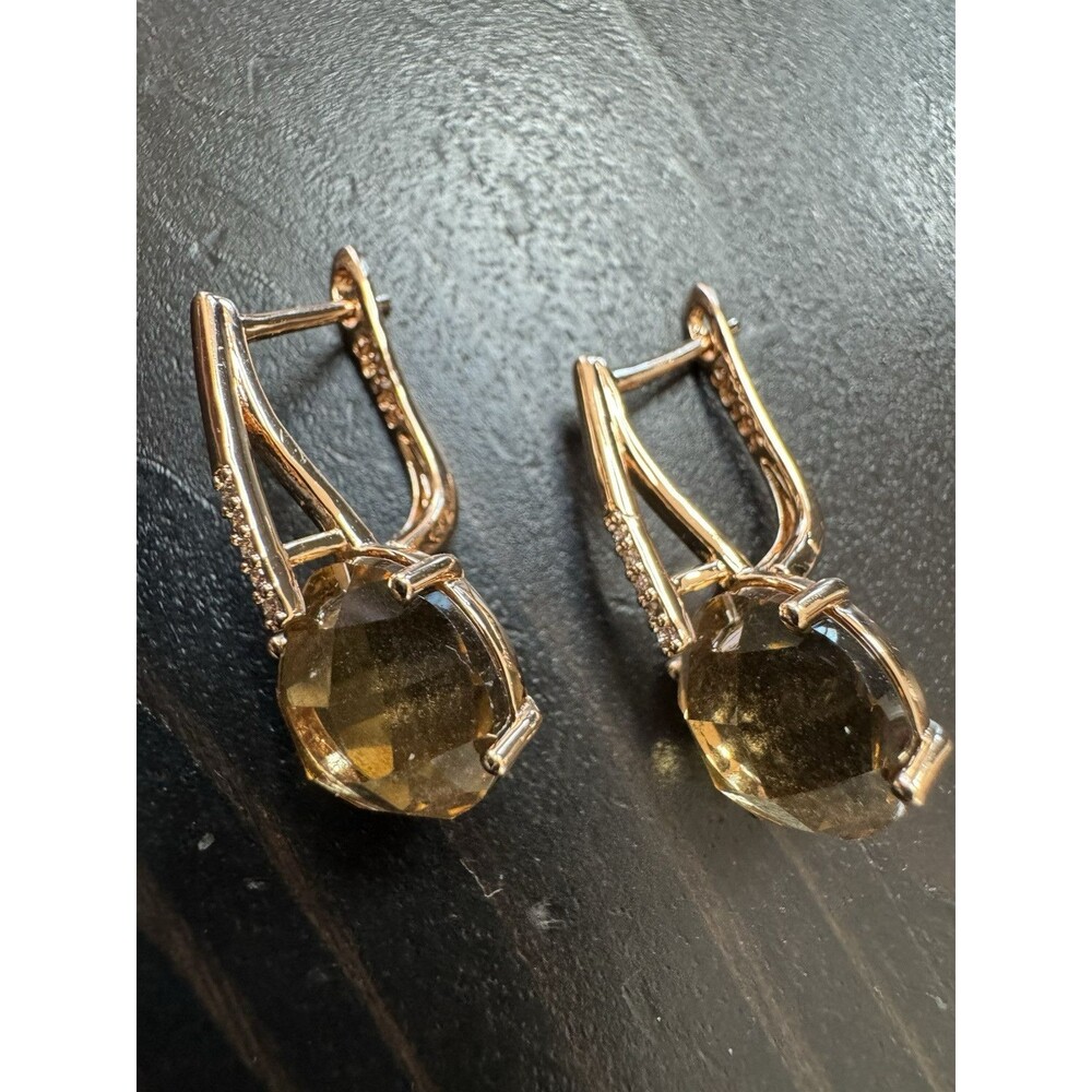 585 14K RG Stamped Rose Gold Elegant Champagne Brown Gemstone Stud Earrings